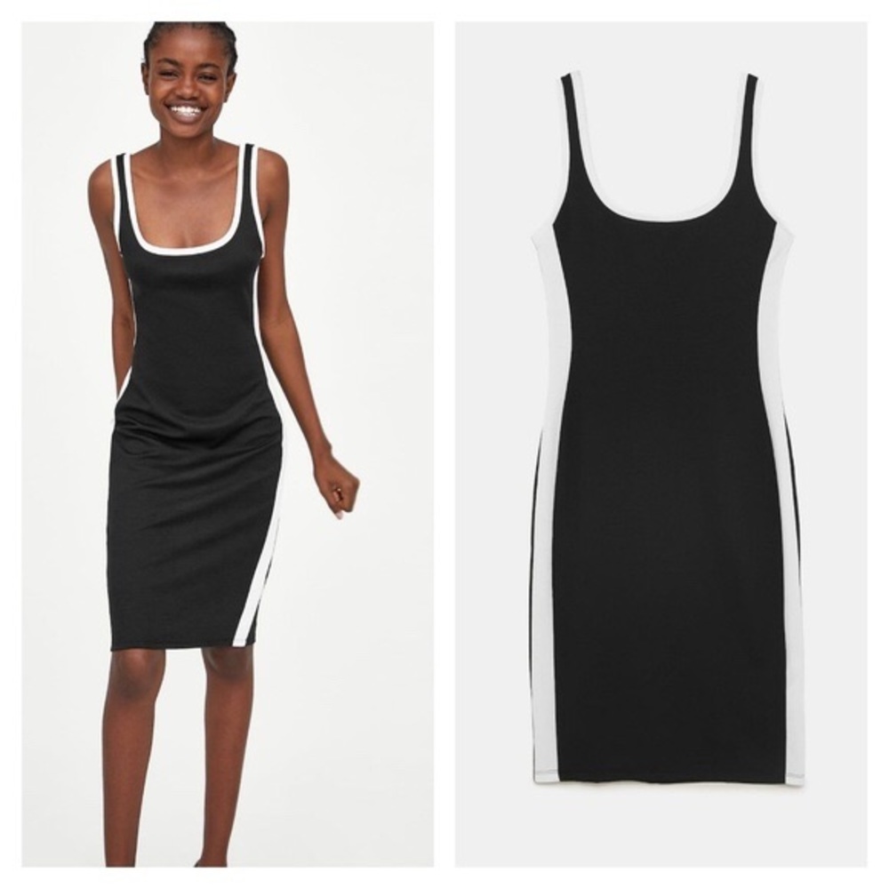 Zara Trafaluc Black dress with white stripes